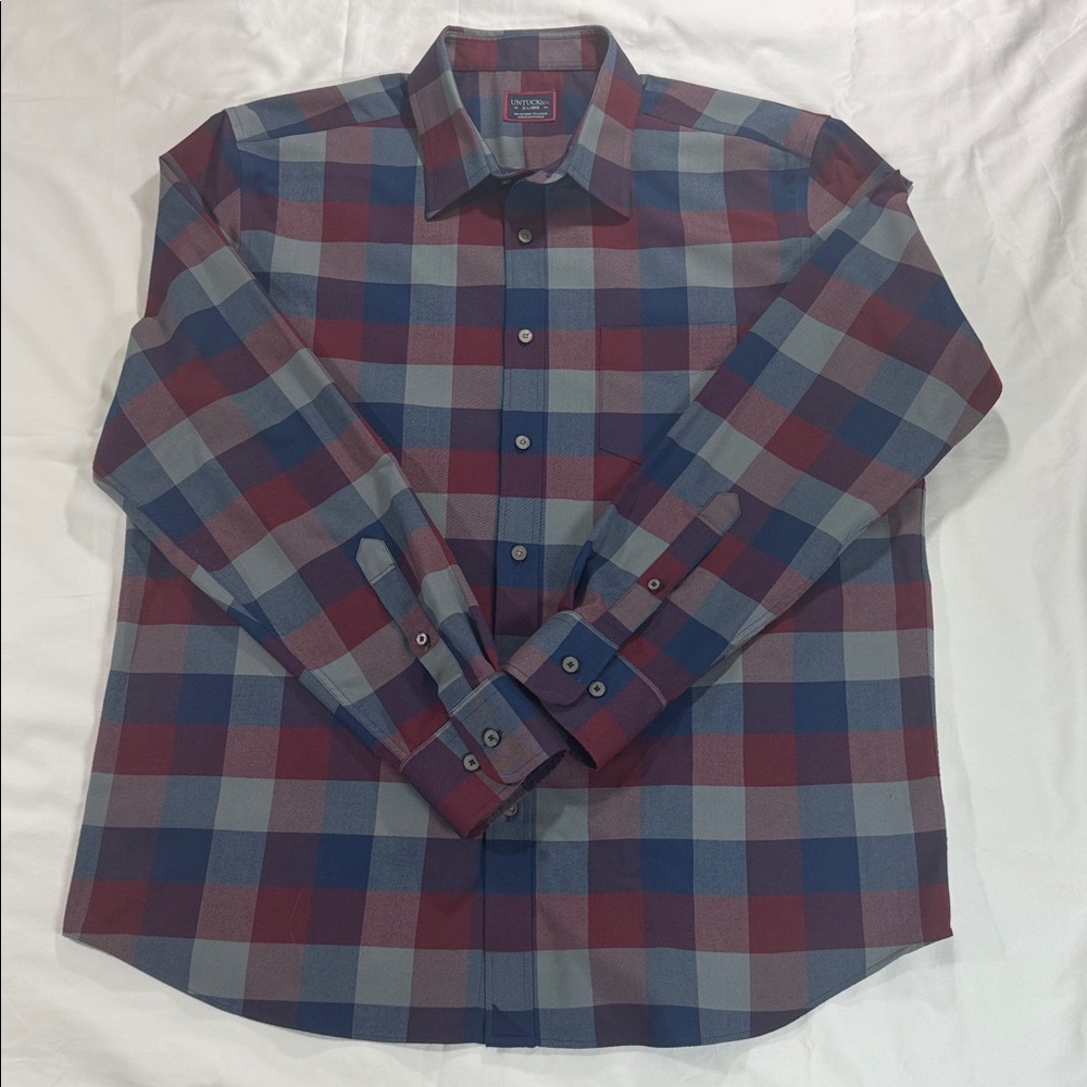UNTUCKit Shirt Mens XL Red Blue Plaid Button Down Oxford Buffalo Check